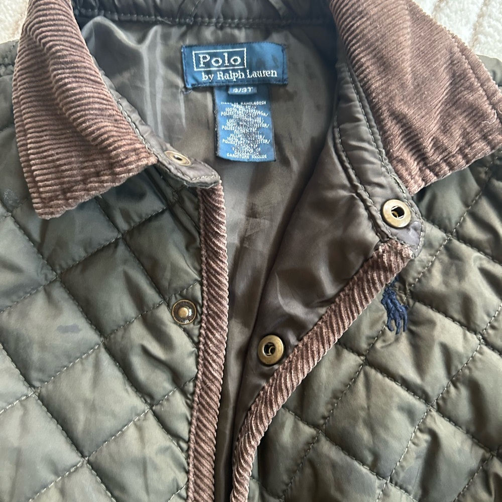 Polo by Ralph Lauren Olive Quilted Jacket with Brown Collar